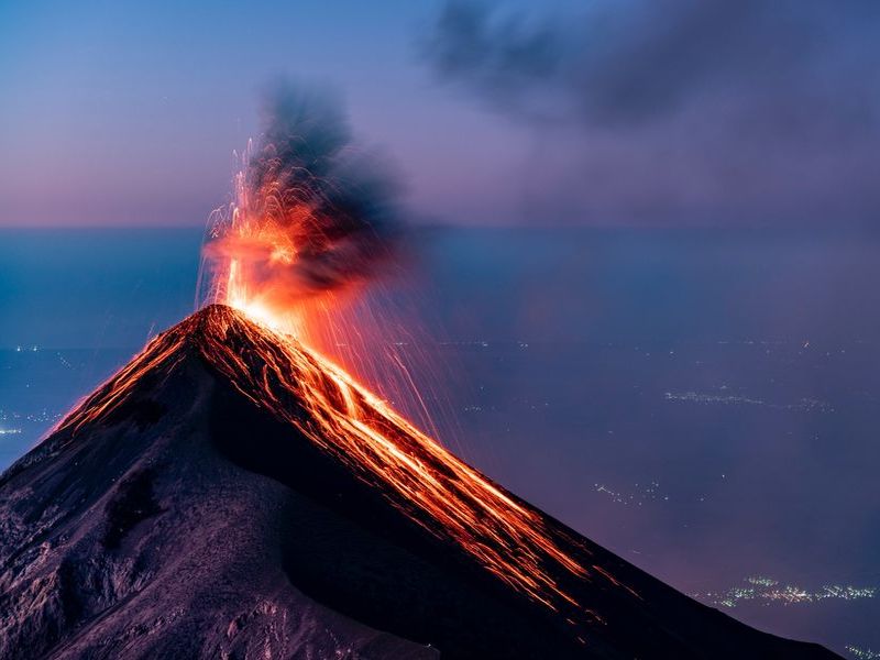 An exploding volcano in Guatemala.